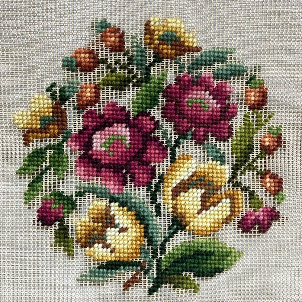 Vintage Old New Stock Floral Needlepoint Canvas Hand Embroidered  bundle of 6